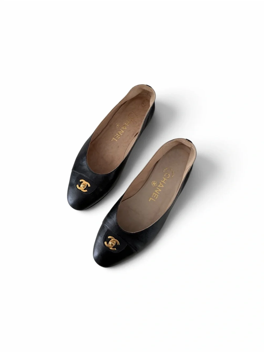 CHANEL Rare 24K CC Lock Black Leather Ballet Flats / EU 36